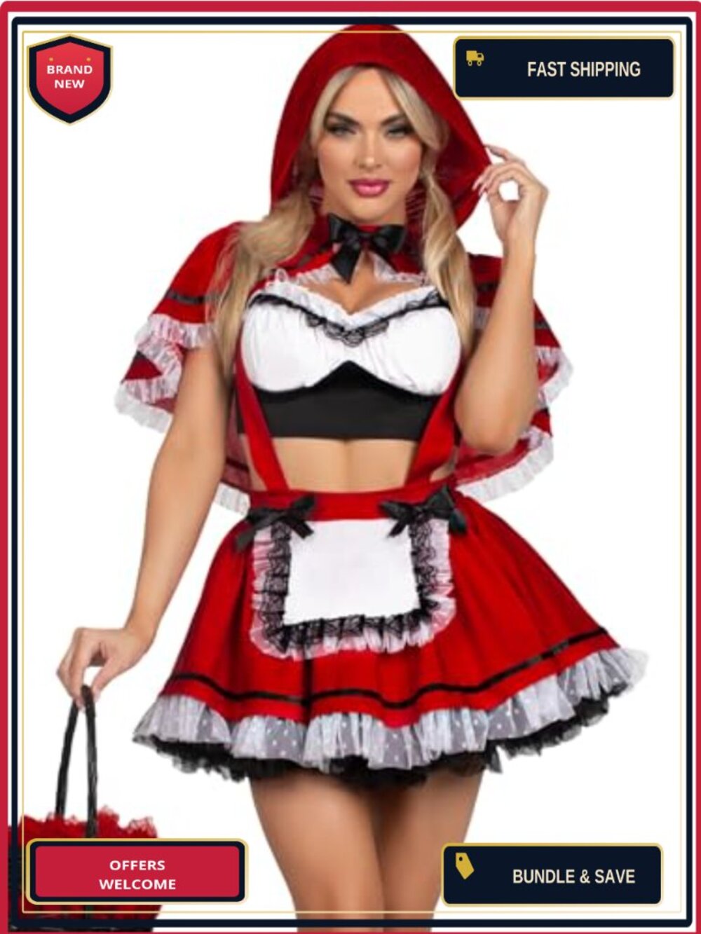 Lace Trimmed Crop Top Suspender Skirt Hooded Cape Costume Set